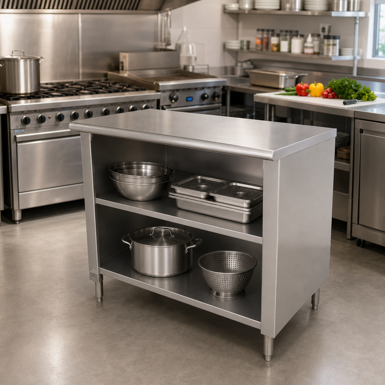 Product image #2 for Advance Tabco Special Value Series 60" x 24" 16-Gauge 304 Stainless Steel Flat Top Open Base Work Table with Mid-Shelf