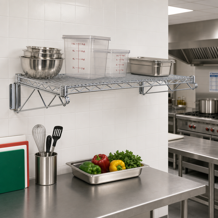 Product image #2 for Quantum Wall-Mount Cantilever Single Wire Shelf, 60 x 14 Inches, Chrome Plated