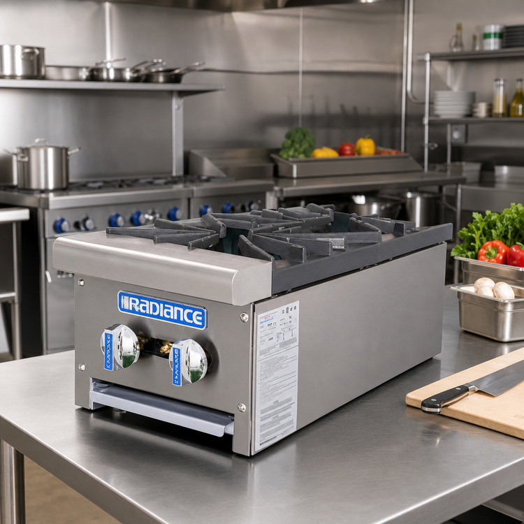 Product image #2 for Turbo Air Radiance TAHP-12-2 High Output 12-Inch 2-Burner Countertop Gas Hot Plate