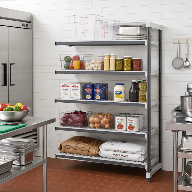 Product image #2 for Cambro Camshelving Elements XTRA 5-Tier Stationary Add-On Polymer Shelving Unit, 18 x 60 x 84 Inches, Speckled Gray