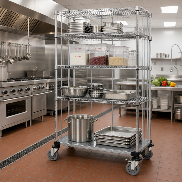 Product image #2 for Quantum Mobile Enclosure Cart, 48 x 24 x 80 Inches, 4 Shelves, Chrome Plated