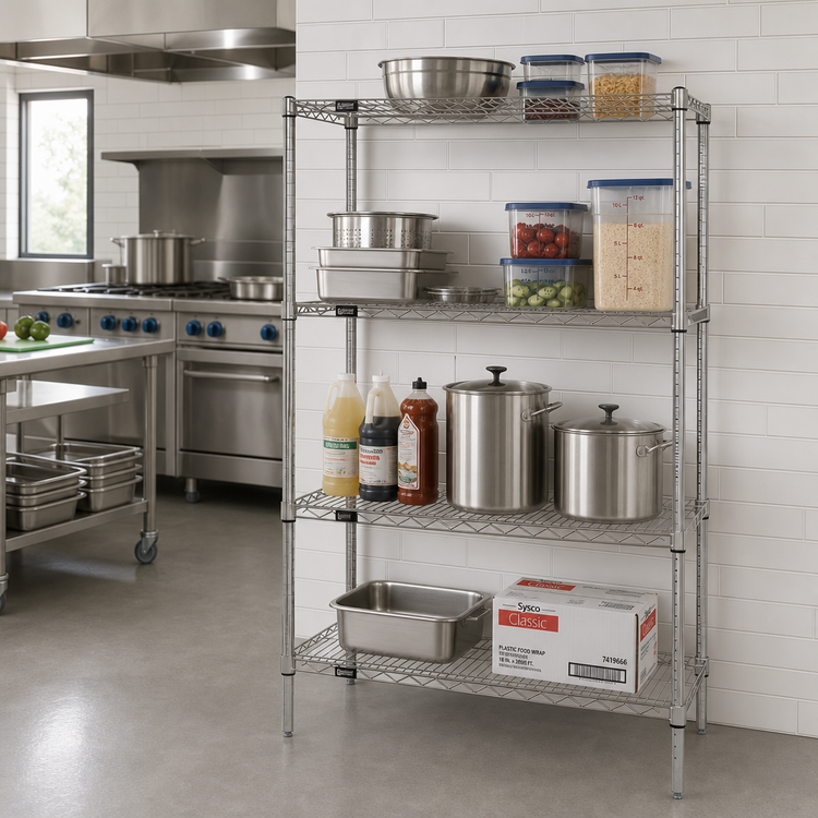 Product image #2 for Quantum 72-Inch Wide x 14-Inch Deep x 63-Inch High 4-Shelf Stationary Wire Shelving Starter Kit, 304 Stainless Steel