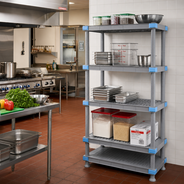 Product image #2 for Quantum Millenia 5-Shelf Polymer Shelving Unit with Dunnage Stand, 60W x 18D x 62H, Gray