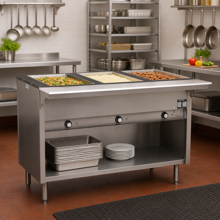 Product image #2 for Spec-Master 48-Inch Electric Hot Food Table with 3 12 x 20-Inch Wet/Dry Wells, Open Cabinet Base, 120V