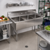 Thumbnail image #2 for Klinger's Trading Economy Freestanding 3-Compartment Stainless Steel Sink with 9-Inch Backsplash, 57 x 25-1/2 x 41 Inches