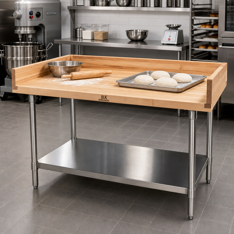 Product image #2 for BK Resources 48 x 30-Inch Bakers Table with 1-3/4-Inch Hard Maple Top and Galvanized Undershelf