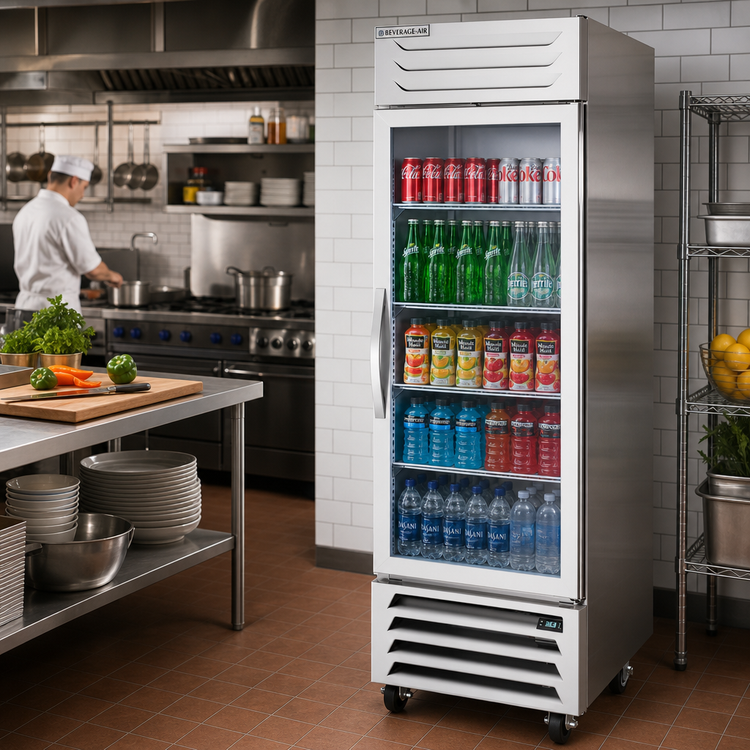 Product image #2 for Beverage-Air Vista® Series One-Section Reach-In Display Refrigerator with Hinged Glass Door, 23.32 Cu. Ft.