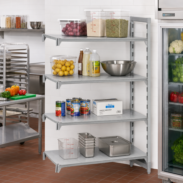 Product image #3 for Cambro Camshelving Premium 4-Tier Solid Add-On Shelving Unit, 42" L x 18" D x 72" H, Speckled Gray