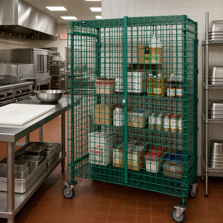 Product image #2 for Quantum Green Epoxy Mobile Security Cage, 60-Inch W x 18-Inch D x 69-Inch H