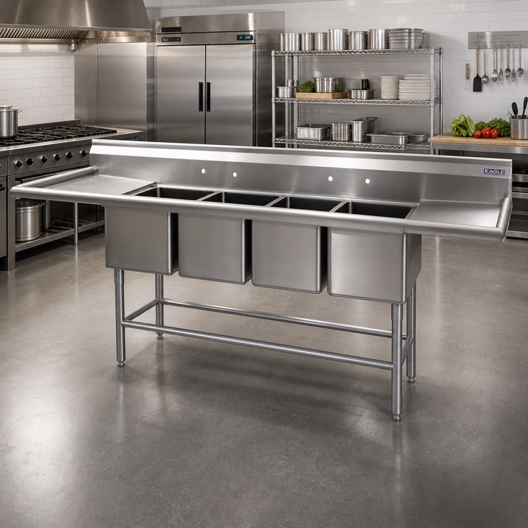 Product image #2 for Eagle Spec-Master FN2072-4-30R Four-Compartment Stainless Steel Sink with Right Drainboard