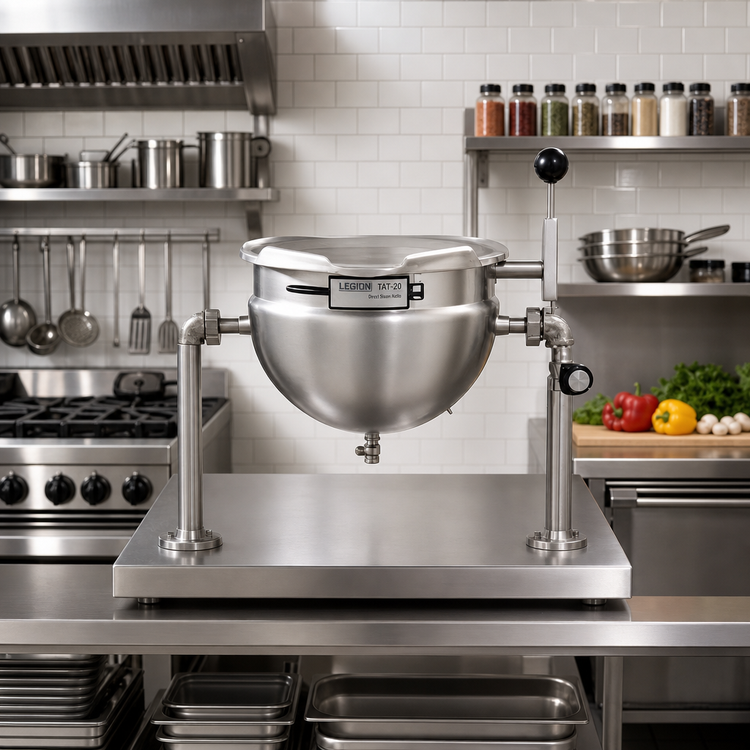 Product image #2 for Legion TAT-20 20 Quart Tabletop Tilting Direct Steam Kettle, 2/3 Jacket