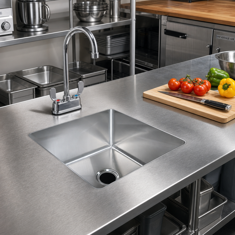 Product image #2 for John Boos Weld-In Undermount Stainless Steel Sink Bowl, 1 Compartment, 18" x 18" x 12"