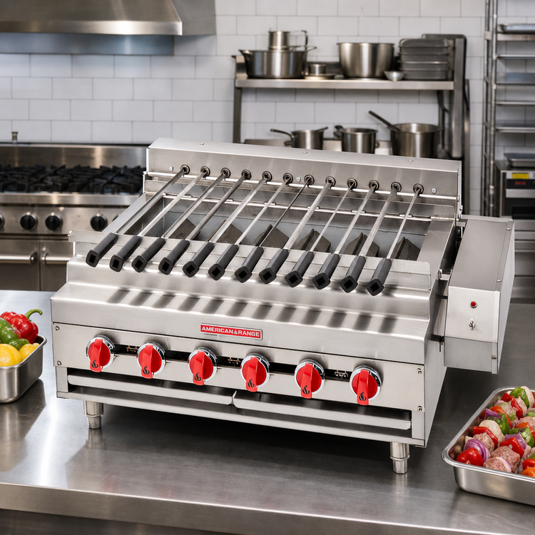 Product image #2 for American Range 54-Inch Countertop Gas Rotisserie Kebob Broiler with 18-Skewer Capacity