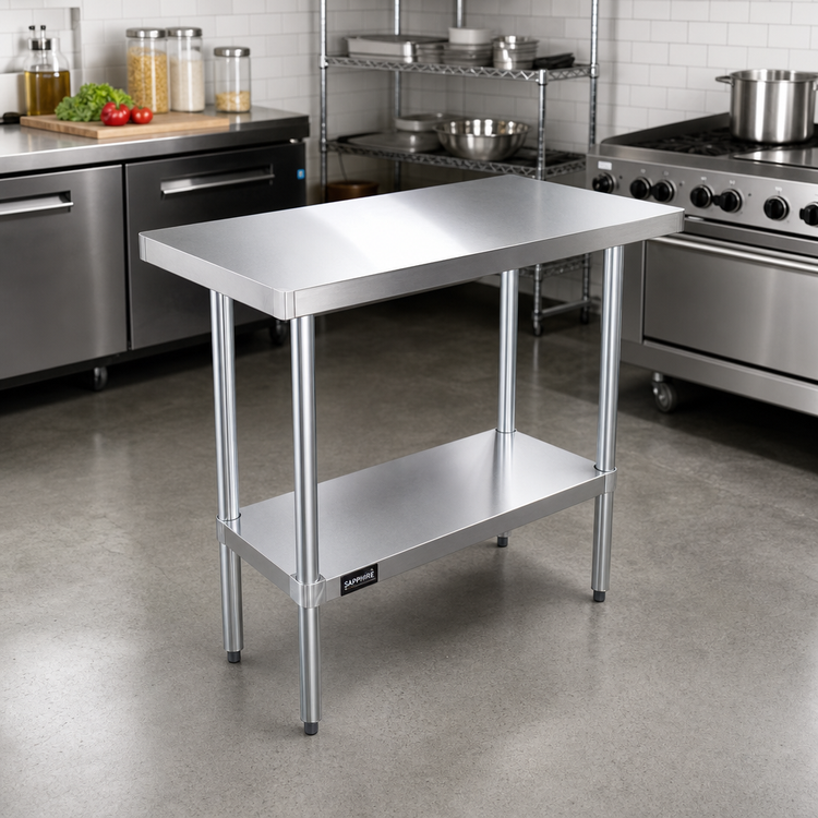 Product image #2 for Sapphire 48-Inch x 14-Inch Stainless Steel Flat Top Work Table with Galvanized Legs and Undershelf