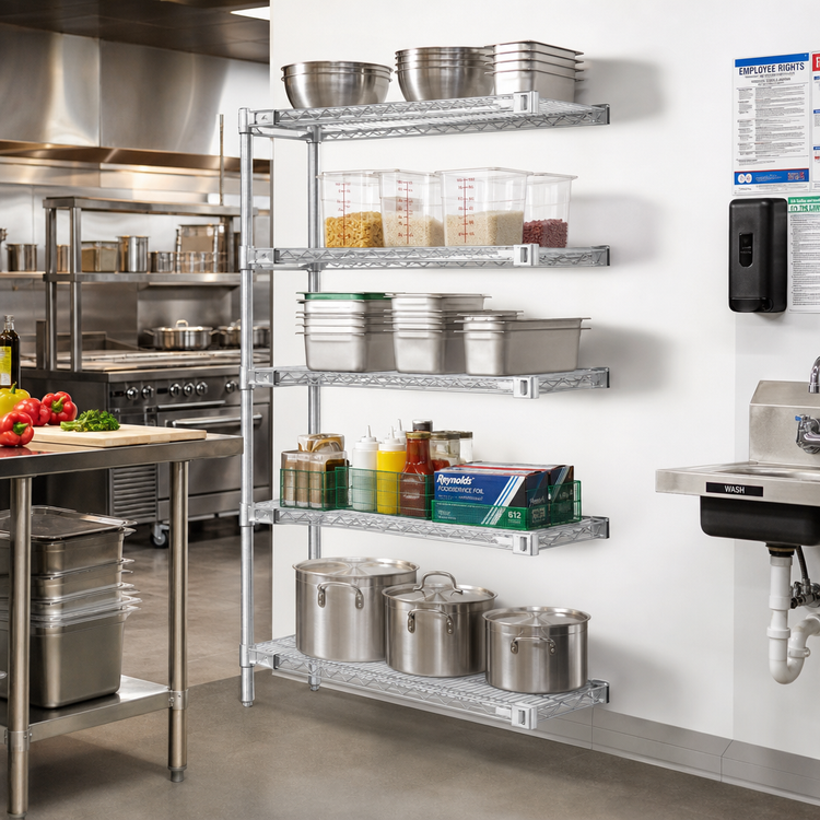 Product image #2 for Eagle Group 5-Tier Add-On Chrome-Plated Wire Shelving Unit, 30-Inch W x 24-Inch D x 74-Inch H