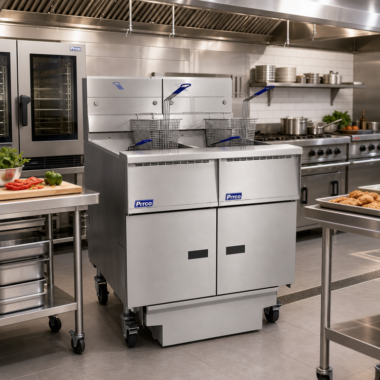 Product image #2 for Pitco Solstice SG14-2FD Gas Fryer System with Under-Fryer Filter Drawer, 2 x 50 lb. Tanks, 220,000 BTU