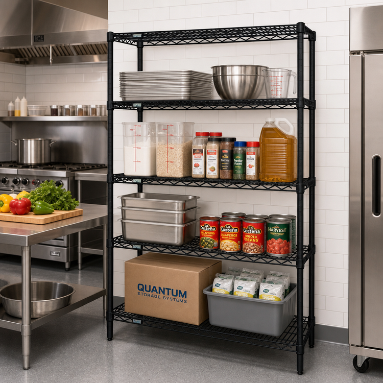 Product image #2 for Quantum Black Epoxy Antimicrobial Wire Shelving Starter Kit, 42-Inch W x 18-Inch D x 74-Inch H