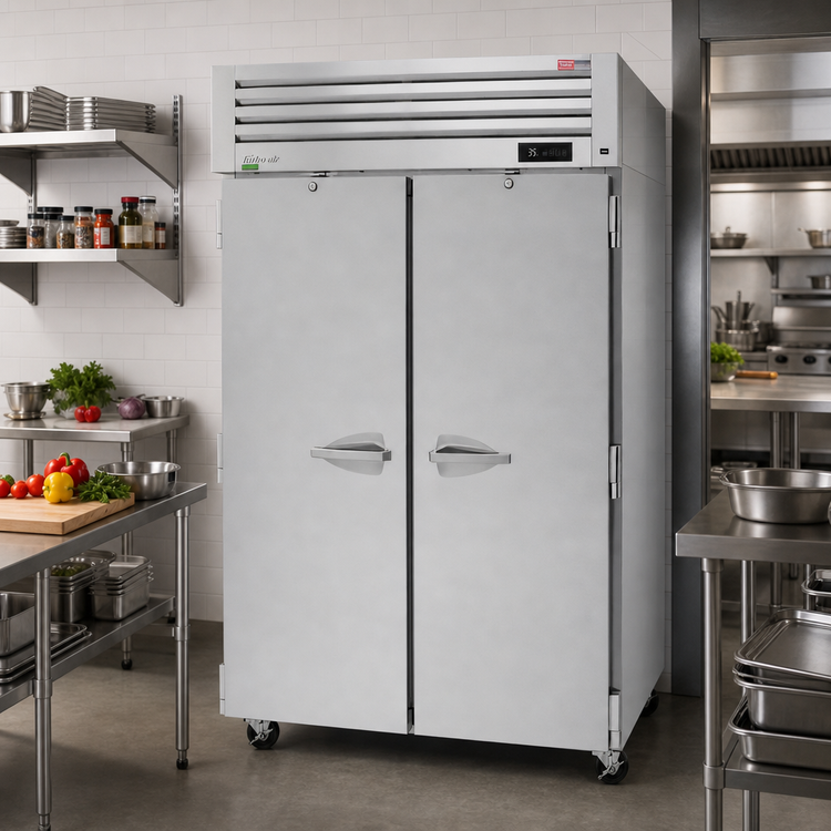 Product image #2 for Turbo Air PRO Series Pass-Thru Two-Section Reach-In Refrigerator, 50.64 Cu. Ft., Top-Mount Self-Contained, Solid Doors