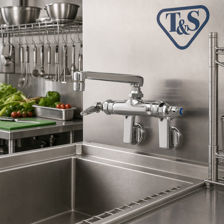 Product image #2 for T&S Brass Wall Mount Double Pantry Faucet with 6-Inch Swivel Cast Spout and Eterna Cartridges