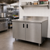 Thumbnail image #2 for Advance Tabco 60-Inch x 36-Inch Enclosed Stainless Steel Work Table with Cabinet Base, Mid-Shelf, Hinged Doors, and 5-Inch Backsplash