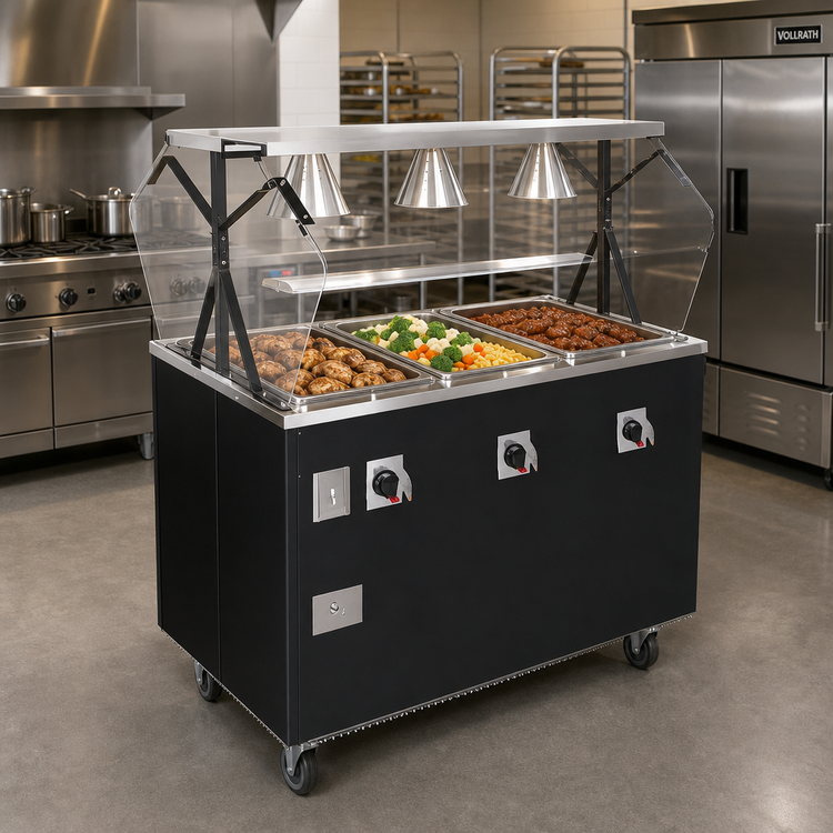 Product image #2 for Vollrath 2-Series Affordable Portable Deluxe 4-Well Mobile Hot Food Station with Illuminated Breath Guard, 60 In. Wide