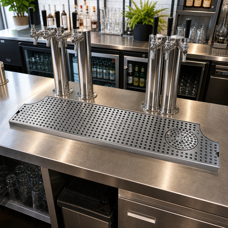 Product image #2 for Micro Matic Surface-Mount Stainless Steel Drip Tray Trough with Integral Glass Rinser, 28 x 8-1/2 Inch