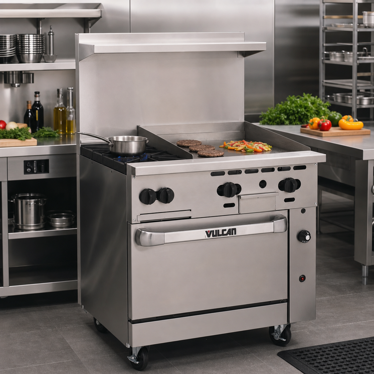 Product image #2 for Vulcan Endurance 36-Inch Gas Restaurant Range with 2 Open Burners, 24-Inch Griddle and Standard Oven