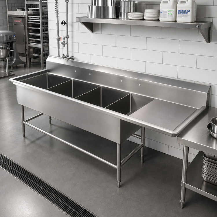 Product image #2 for Pro-Bowl 4-Compartment Sink with 30-Inch Right Drainboard, 14-Gauge Stainless Steel