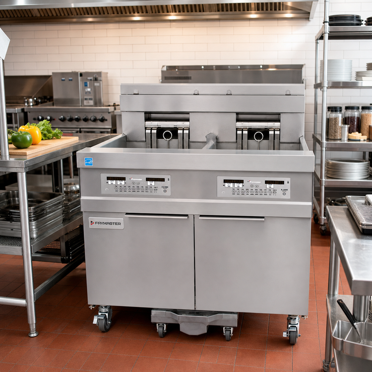 Product image #2 for Frymaster 1814 Oil Conserving Triple Electric Fryer Battery with Built-In Filtration, 3 x 60 lb Tanks