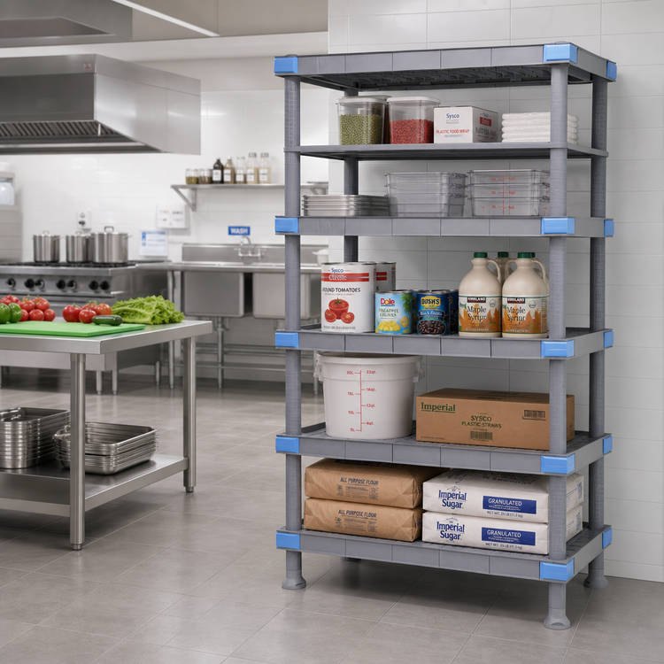 Product image #2 for Quantum Millenia 54 Inch W x 24 Inch D x 50 Inch H 5-Shelf Polymer Shelving Unit with Dunnage Stand