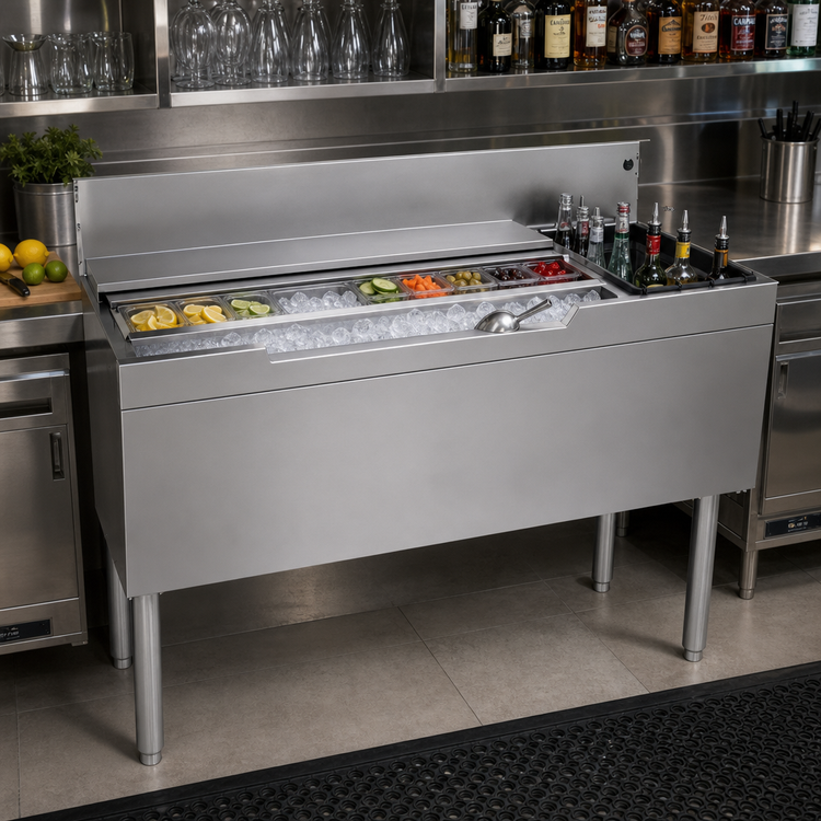 Product image #2 for Glastender 48-Inch Underbar Combo Ice Bin/Cocktail Unit with Right-Side Bottle Well and 10-Circuit Cold Plate