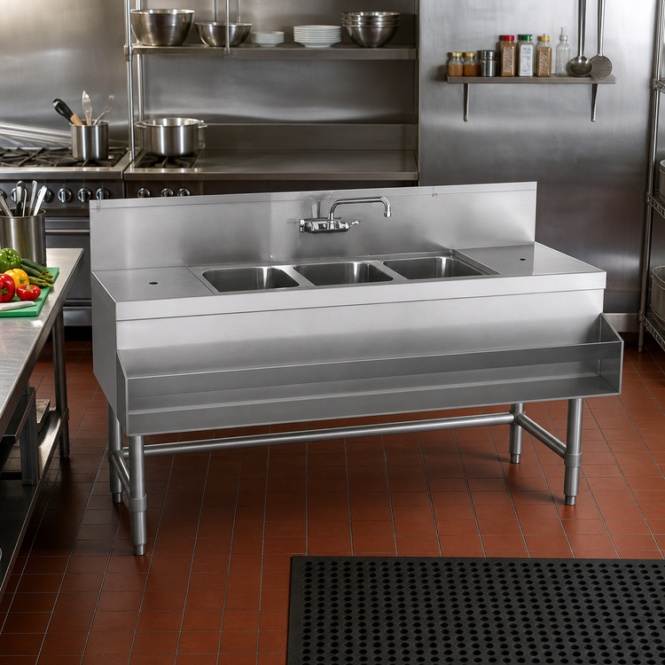Product image #2 for Spec-Bar 48-Inch Three-Compartment Underbar Sink Unit with Right Drainboard and Faucet
