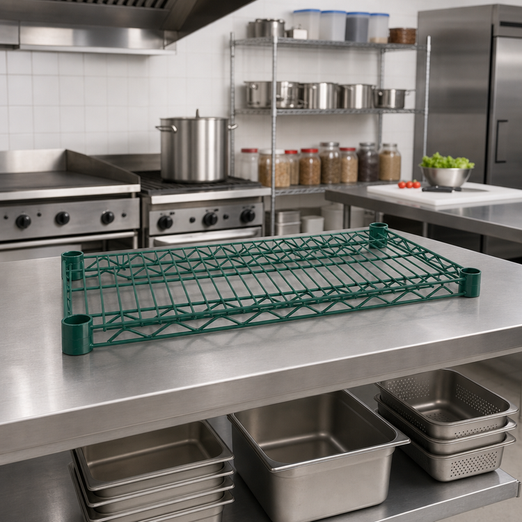 Product image #3 for Advance Tabco Special Value Series Heavy-Duty 48 Inch x 14 Inch Green Epoxy Wire Shelf