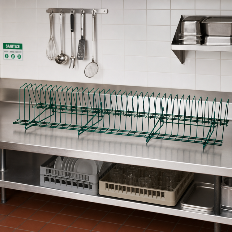 Product image #2 for Quantum Store Grid Tray Drying Rack, 46-1/2 Inch W x 14 Inch D x 11-1/4 Inch H, Green Epoxy Antimicrobial Finish