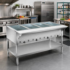 Thumbnail image #2 for Klinger's Trading HF4H 63-Inch 4-Well Dry Heat Gas Steam Table with Open Shelf Base