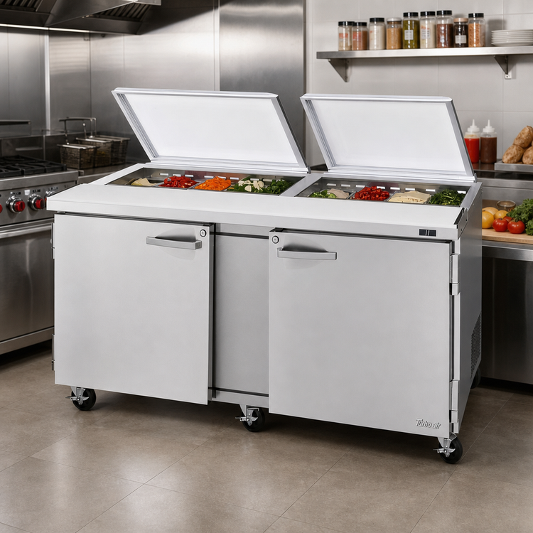 Product image #2 for Turbo Air PRO Series 72-5/8 Inch Two-Section Sandwich/Salad Prep Table with Glass Lid, 18-Pan Capacity