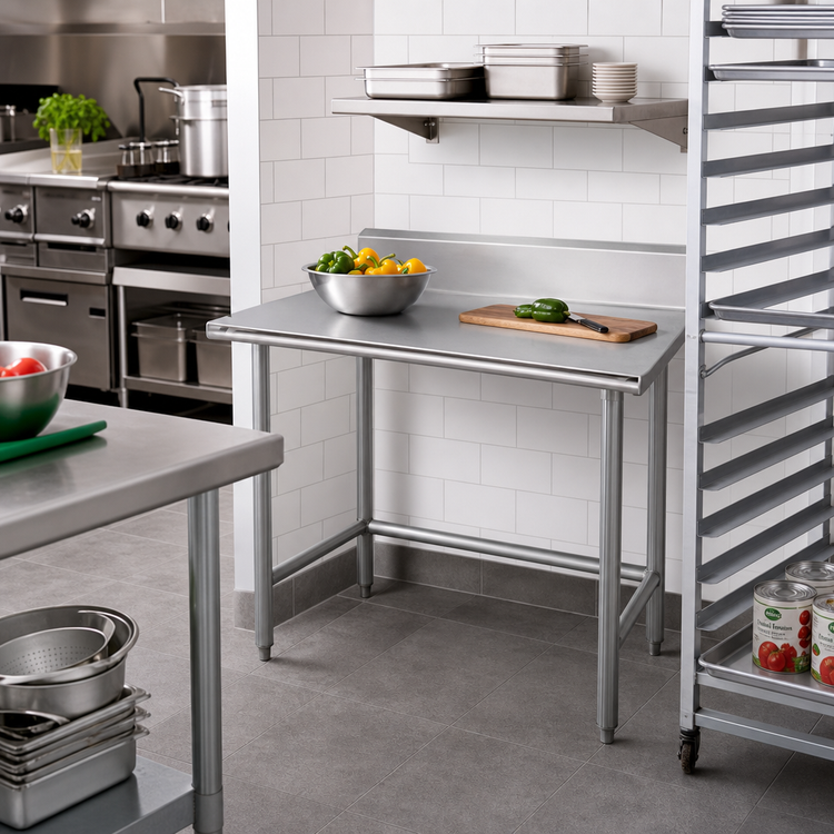 Product image #2 for Advance Tabco 30" x 30" Corner Stainless Steel Work Table with 5" Backsplash, 16-Gauge 304 Top