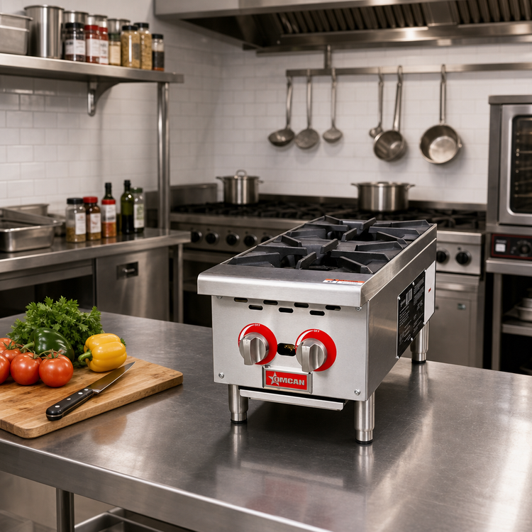 Product image #2 for Omcan 12-Inch Countertop Natural Gas Hot Plate with 2 Burners