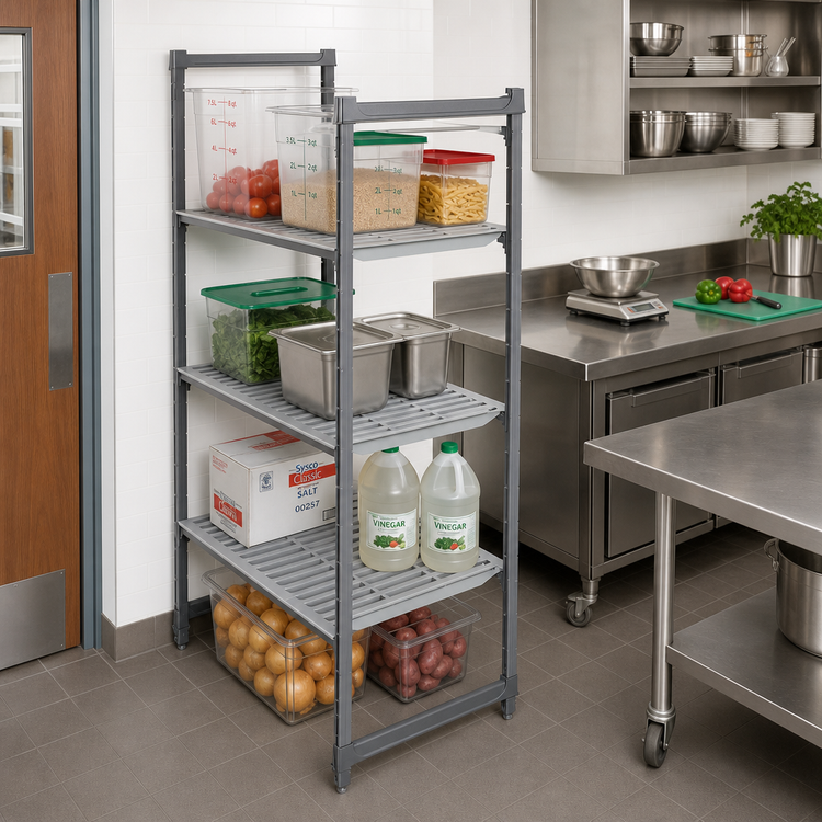 Product image #2 for Cambro Camshelving Basics Plus 4-Tier Stationary Starter Unit, 18 x 30 x 72 Inches, Vented Polymer Shelving, Brushed Graphite