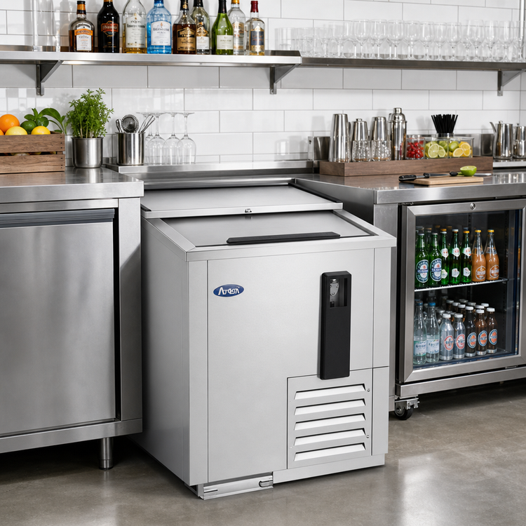 Product image #2 for Atosa MBC24GR 24-3/8-Inch Horizontal Bottle Cooler with Locking Sliding Lid, 4 Cu. Ft., Stainless Steel, Self-Contained Side-Mount Refrigeration