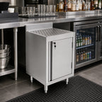 Thumbnail image #2 for John Boos UBSC-1824-R Freestanding 24-Inch W x 18-Inch D Stainless Steel Underbar Storage Cabinet with Drainboard and Right-Hinged Locking Door