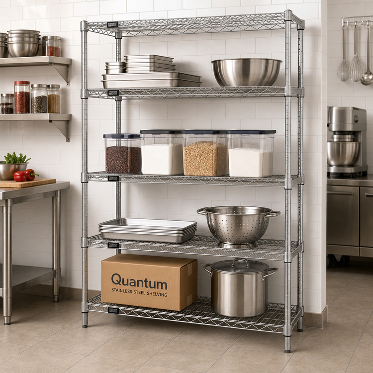 Product image #2 for Quantum 54 in. W x 14 in. D x 54 in. H Stationary Wire Shelving Starter Kit, 4 Shelves, 304 Stainless Steel