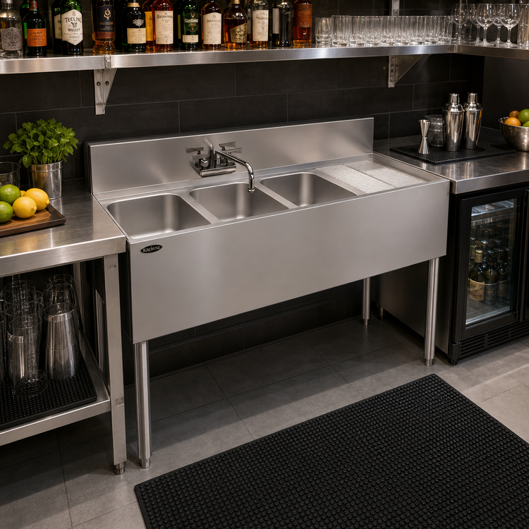 Product image #2 for Krowne Royal Series 48-Inch x 19-Inch Three-Compartment Underbar Sink Unit with Right Drainboard