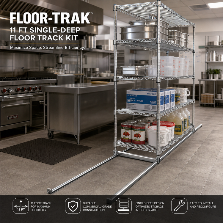 Product image #2 for Floor-Trak 11 Ft Single-Deep Floor Track Kit for Wire Shelving