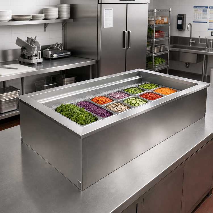 Product image #2 for Delfield Drop-In Ice Cooled Cold Pan, 6-Pan Capacity, Stainless Steel Top & Interior, 81-3/4-Inch Wide