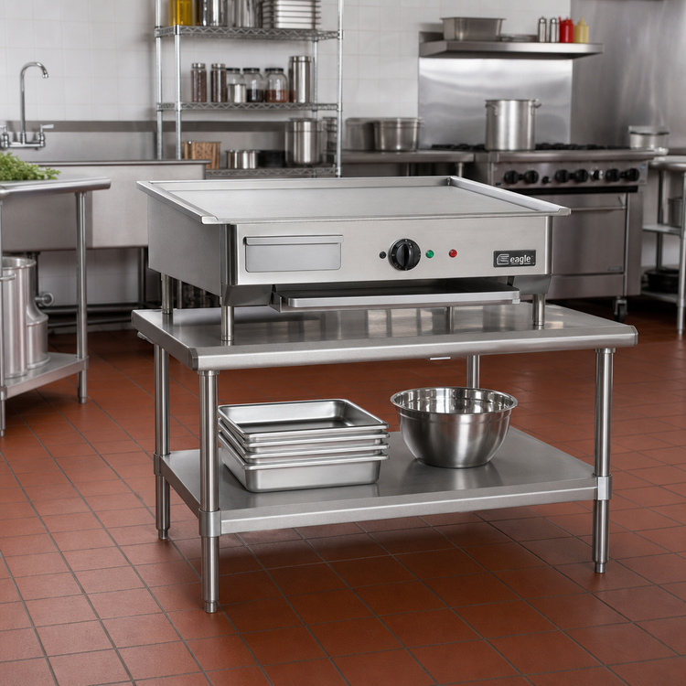 Product image #2 for Eagle Group 24-3/8-Inch x 30-3/8-Inch Stainless Steel Griddle/Equipment Stand with Adjustable Undershelf
