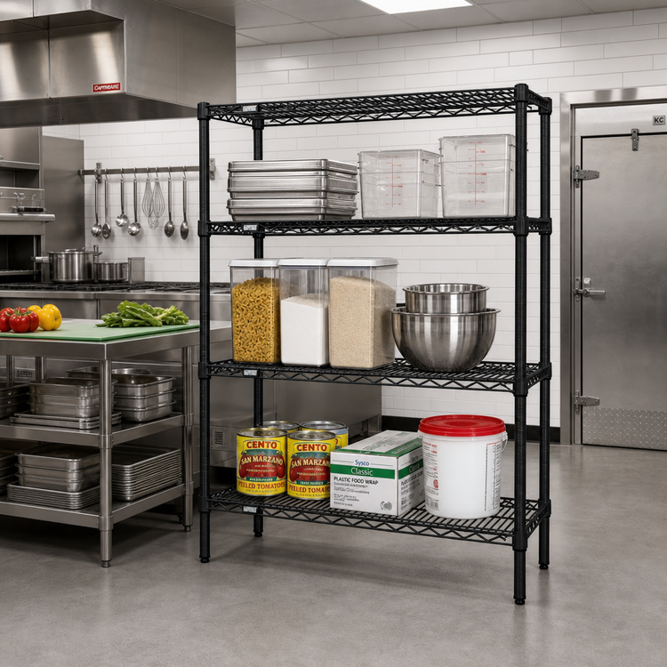 Product image #2 for Quantum Stationary Wire Shelving Starter Kit, 54 Inch W x 21 Inch D x 54 Inch H, Black Epoxy Antimicrobial Finish