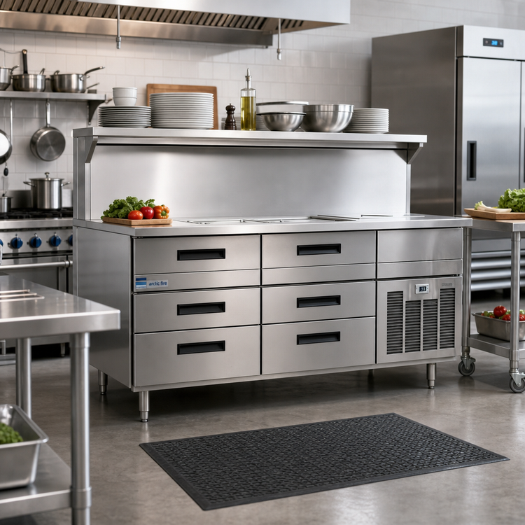 Product image #2 for Garland Arctic Fire Three-Section Refrigeration Base with 6 Self-Closing Drawers, 102-Inch Wide, Remote Refrigeration