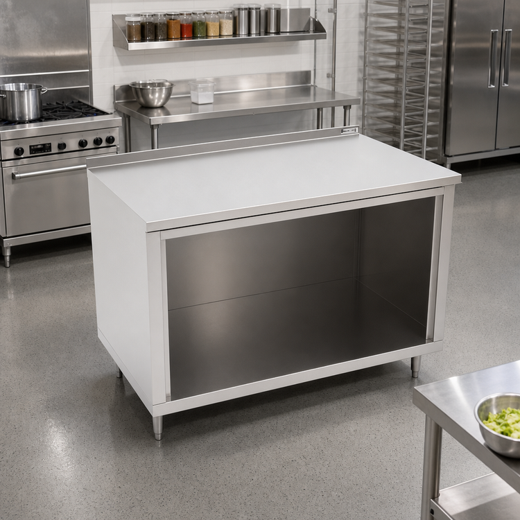 Product image #2 for John Boos Open Front Cabinet Base Work Table with 14-Gauge Stainless Steel Top, 84 x 30 Inches, 1-1/2-Inch Rear Riser