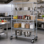 Thumbnail image #2 for Quantum M1860C46 60"W x 18"D x 69"H Chrome 4-Shelf Mobile Wire Shelving Cart with 5" Casters